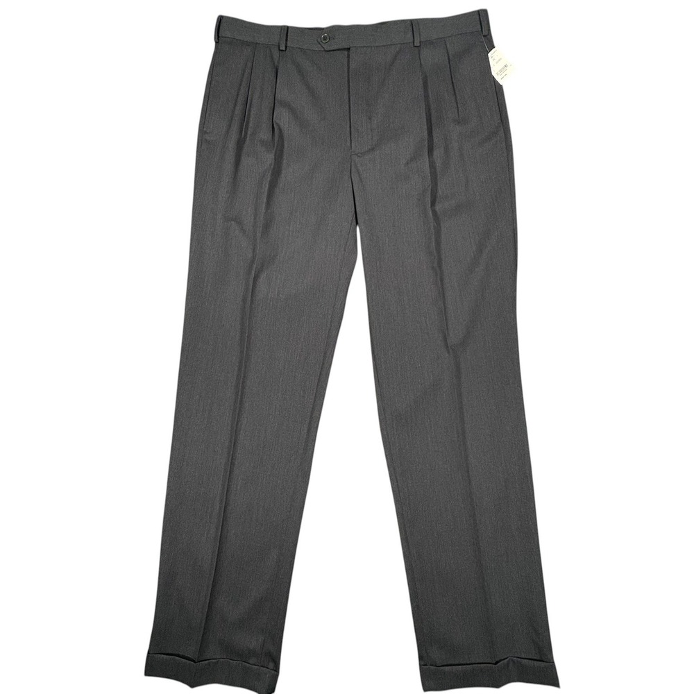 Brooks Brothers Madison Dress Pants Mens 40x34 Gray Wool Pleated Cuffed NWT